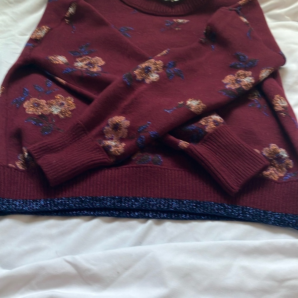 Coach: Burgundy Floral Jacquard Crewneck (66531)Sweater- Wool Blend- Metallic- S - Picture 7 of 16